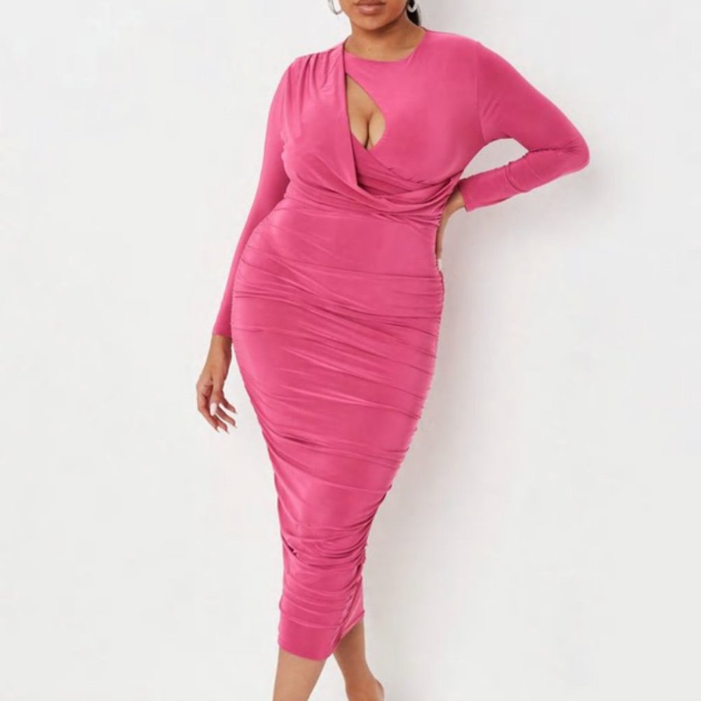 Missguided plus size blush slinky ruched midaxi dress